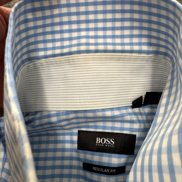 Boss Hugo Boss Men's Gingham Check Long Sleeve Button Up Shirt Blue‎ 41(16) - Picture 6 of 15